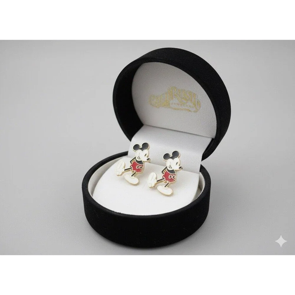 Vintage Mickey Mouse Enamel Cufflinks Walt Disney Productions Gold Tone - Picture 1 of 4
